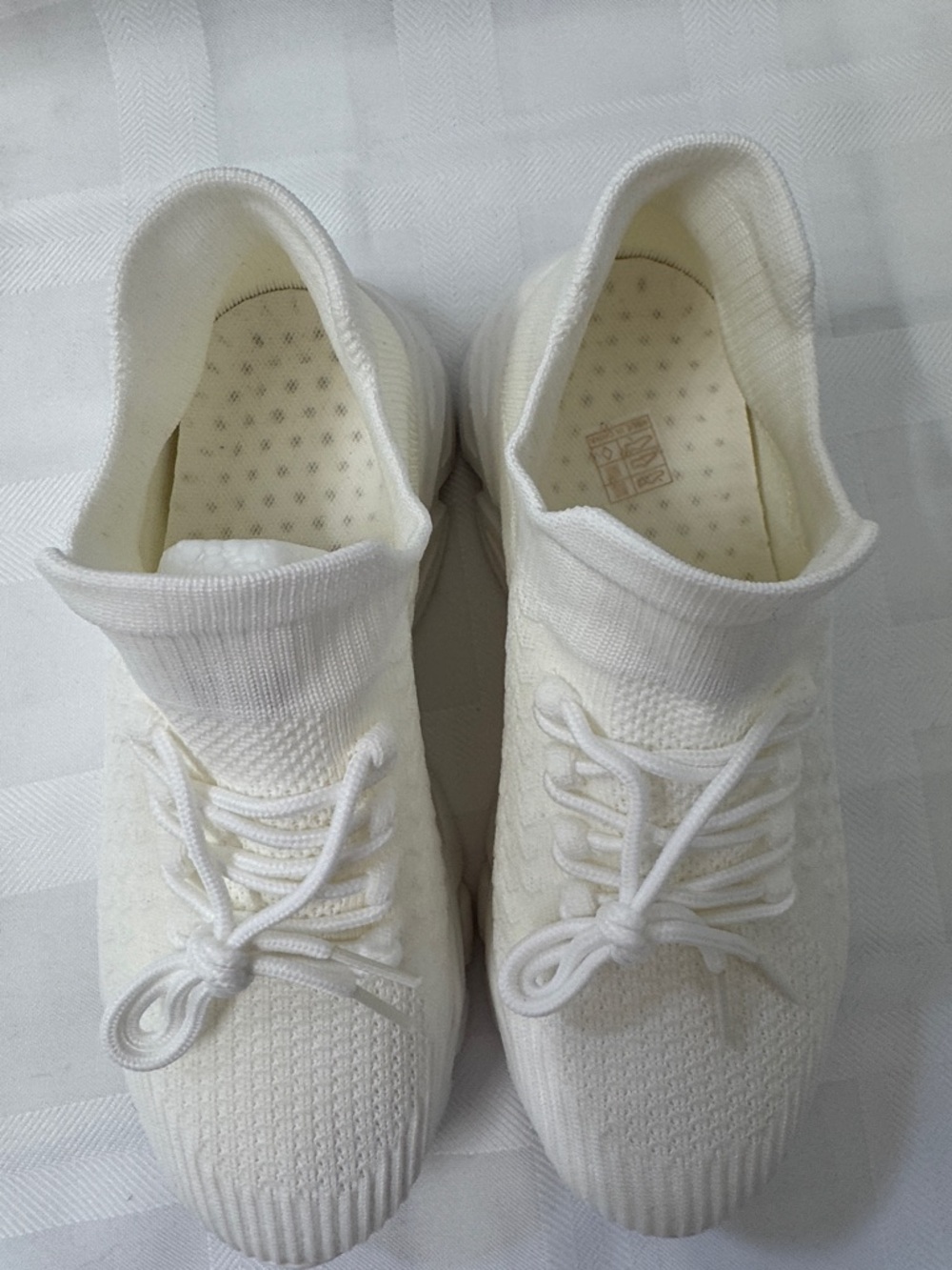 Women's White and Ivory/Cream Knit Slip-On Sneakers - Picture 6 of 12